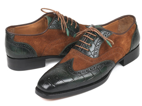 Paul Parkman Goodyear Welted Wingtip Oxfords Brown & Green (ID#9941-BWG)