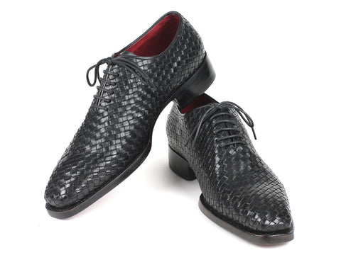 Paul Parkman Men's Black Woven Leather Oxfords (ID#044WN86)