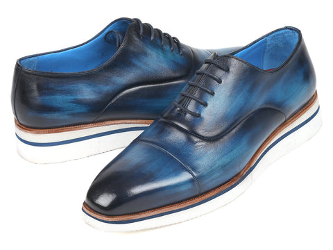 Paul Parkman Men's Smart Casual Oxfords Blue Leather (ID#185-BLU-LTH)