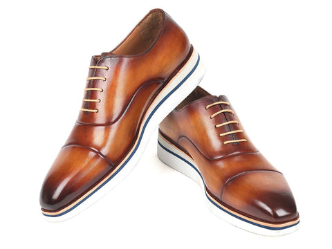 Paul Parkman Men's Smart Casual Oxfords Brown&Camel Leather (ID#185-BRW-LTH)