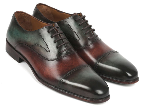 Paul Parkman Men's Cap Toe Oxfords Green & Brown (ID#314-GRNBRW)