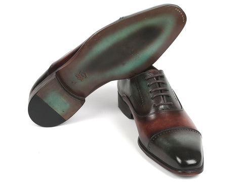 Paul Parkman Men's Cap Toe Oxfords Green & Brown (ID#314-GRNBRW)