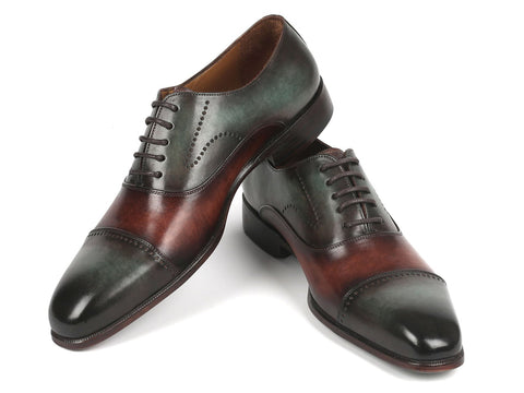 Paul Parkman Men's Cap Toe Oxfords Green & Brown (ID#314-GRNBRW)