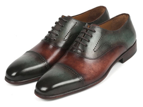 Paul Parkman Men's Cap Toe Oxfords Green & Brown (ID#314-GRNBRW)