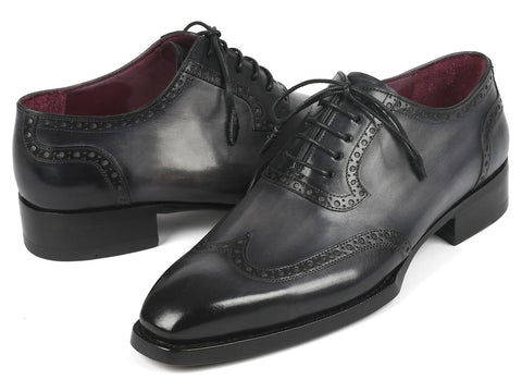 Paul Parkman Goodyear Welted Men's Wingtip Oxfords Black & Gray (ID#6819-GRY)