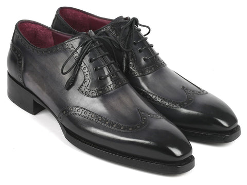 Paul Parkman Goodyear Welted Men's Wingtip Oxfords Black & Gray (ID#6819-GRY)