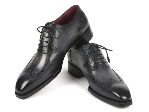 Paul Parkman Goodyear Welted Men's Wingtip Oxfords Black & Gray (ID#6819-GRY)