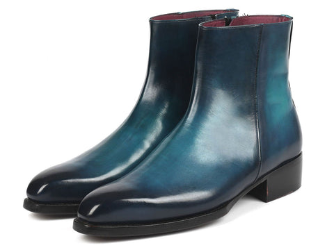 Paul Parkman Blue Burnished Side Zipper Boots Goodyear Welted (ID#BT3955-BLU)