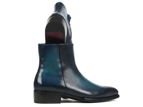 Paul Parkman Blue Burnished Side Zipper Boots Goodyear Welted (ID#BT3955-BLU)