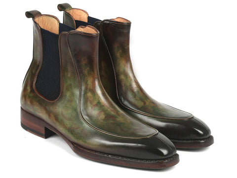 Paul Parkman Men's Green Handpainted Chelsea Boots Goodyear Welted (ID#BT822GRN)