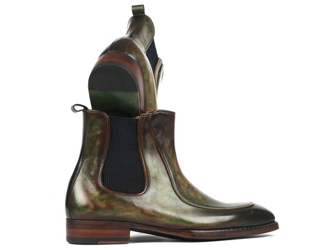 Paul Parkman Men's Green Handpainted Chelsea Boots Goodyear Welted (ID#BT822GRN)