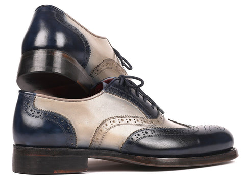 Paul Parkman Navy & Gray Wingtip Oxfords Goodyear Welted (ID#027-NVYGRY)