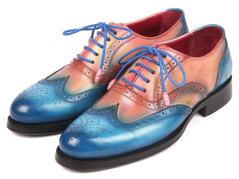 Paul Parkman Blue & Pink Men's Wingtip Oxfords Goodyear Welted (ID#027-BLUPNK)