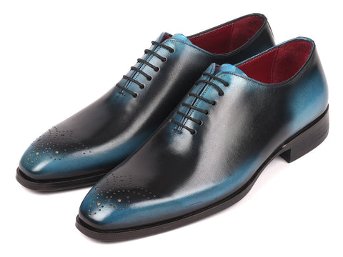 Paul Parkman Men's Black & Blue Wholecut Oxfords (ID#KR884BLU)