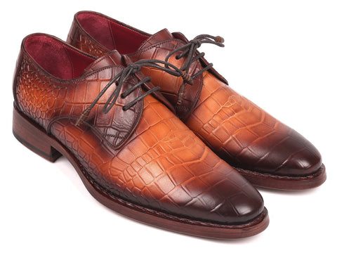 Paul Parkman Brown Crocodile Embossed Calfskin Goodyear Welted Derby Shoes (ID#5286BRW)