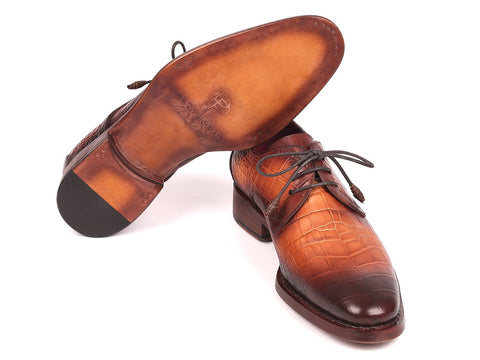 Paul Parkman Brown Crocodile Embossed Calfskin Goodyear Welted Derby Shoes (ID#5286BRW)