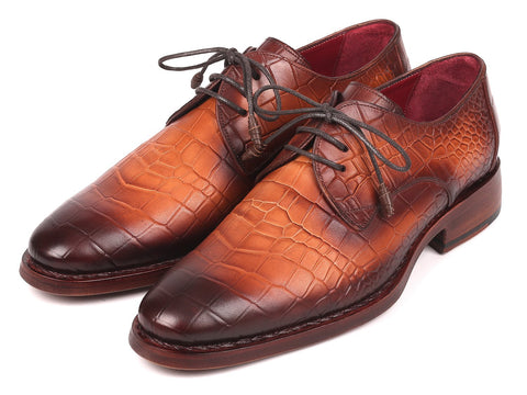 Paul Parkman Brown Crocodile Embossed Calfskin Goodyear Welted Derby Shoes (ID#5286BRW)