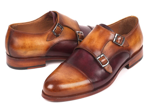 Paul Parkman Men's Captoe Double Monkstraps Brown & Purple (ID#045BP17)