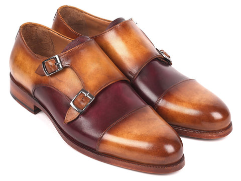 Paul Parkman Men's Captoe Double Monkstraps Brown & Purple (ID#045BP17)