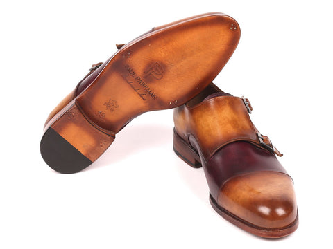 Paul Parkman Men's Captoe Double Monkstraps Brown & Purple (ID#045BP17)