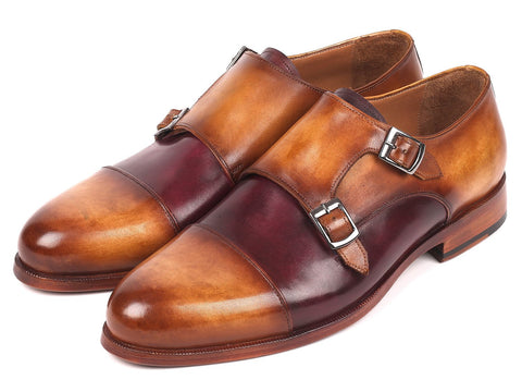 Paul Parkman Men's Captoe Double Monkstraps Brown & Purple (ID#045BP17)