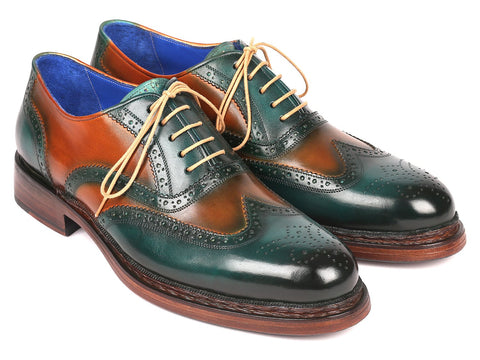 Paul Parkman Wingtip Oxfords Goodyear Welted Green & Tobacco (ID#027-GRN-TAB)