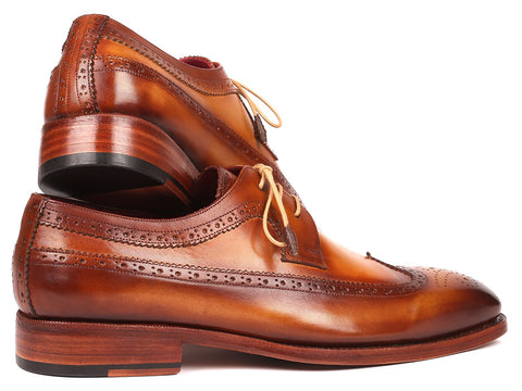 Paul Parkman Goodyear Welted Wingtip Derby Shoes Camel (ID#511C74)