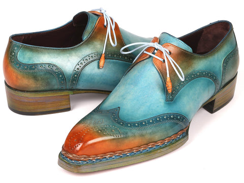 Paul Parkman Norwegian Welted Wingtip Derby Shoes Turquoise & Tobacco (ID#8506-TRQ)