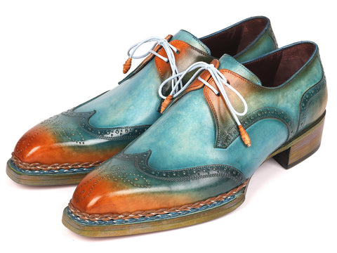 Paul Parkman Norwegian Welted Wingtip Derby Shoes Turquoise & Tobacco (ID#8506-TRQ)