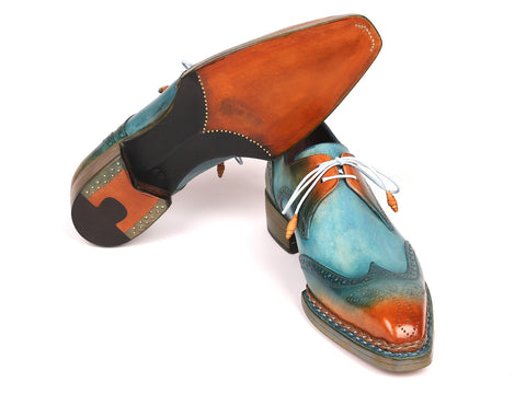 Paul Parkman Norwegian Welted Wingtip Derby Shoes Turquoise & Tobacco (ID#8506-TRQ)