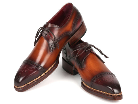 Paul Parkman Norwegian Welted Cap Toe Derby Shoes Bordeaux & Brown (ID#8508-BRW)