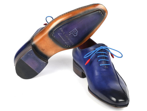 Paul Parkman Blue Leather Oxford Shoes Side Hand-Sewn (ID#018-BLU)