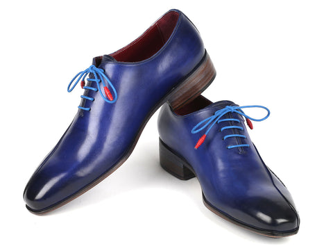 Paul Parkman Blue Leather Oxford Shoes Side Hand-Sewn (ID#018-BLU)