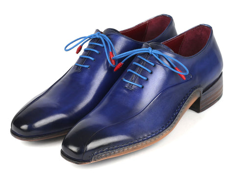 Paul Parkman Blue Leather Oxford Shoes Side Hand-Sewn (ID#018-BLU)