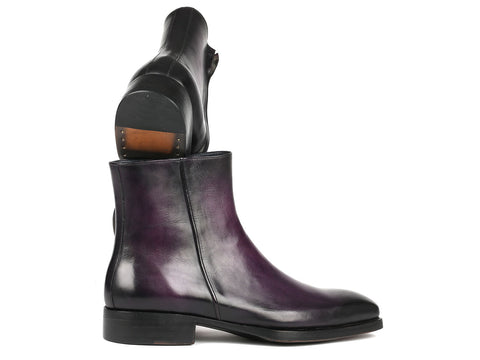 Paul Parkman Purple Burnished Side Zipper Boots Goodyear Welted (ID#BT3955-PRP)