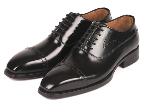 Paul Parkman Goodyear Welted Cap Toe Oxfords Black Polished Leather (ID#056BLK84)