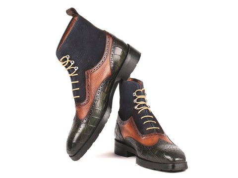 Paul Parkman Three Tone Wingtip Boots Rubber Sole (ID#9735GBN)