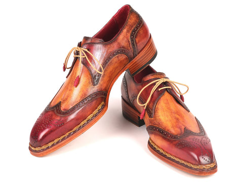 Paul Parkman Norwegian Welted Wingtip Derby Shoes Red & Camel (ID#8506-CML)