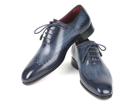 Paul Parkman Men's Navy Burnished Wingtip Oxfords (ID#84NT56)