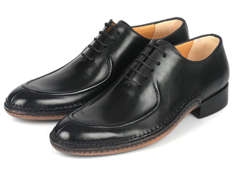 Paul Parkman Opanka Stitched Men's Split-Toe Black Leather Oxford Shoes (ID#054-BLK)