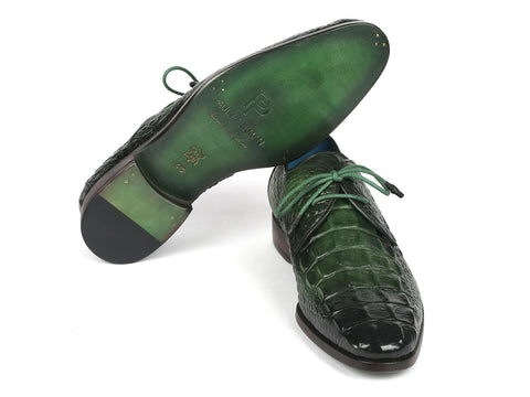 Paul Parkman Men's Green Croco Textured Leather Derby Shoes (ID#1438GRN)