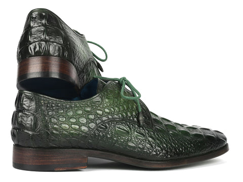 Paul Parkman Men's Green Croco Textured Leather Derby Shoes (ID#1438GRN)