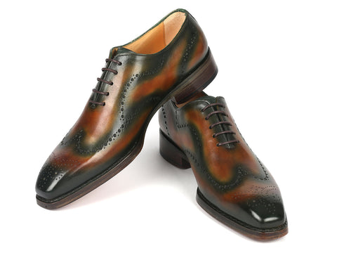 Paul Parkman Goodyear Welted Men's Brown & Green Oxford Shoes (ID#081-036)