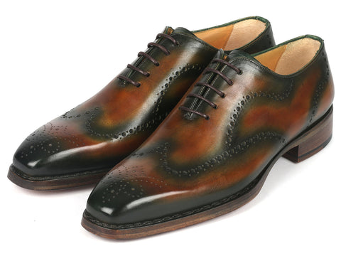 Paul Parkman Goodyear Welted Men's Brown & Green Oxford Shoes (ID#081-036)