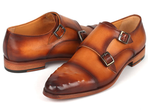 Paul Parkman Men's Studded Cap Toe Monkstraps Light Brown (ID#047-CML)