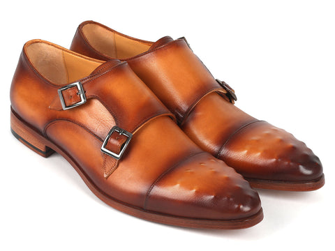 Paul Parkman Men's Studded Cap Toe Monkstraps Light Brown (ID#047-CML)