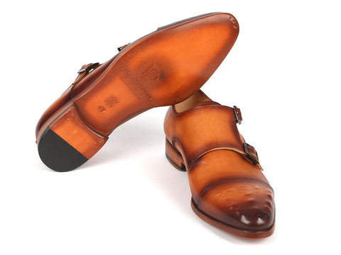 Paul Parkman Men's Studded Cap Toe Monkstraps Light Brown (ID#047-CML)