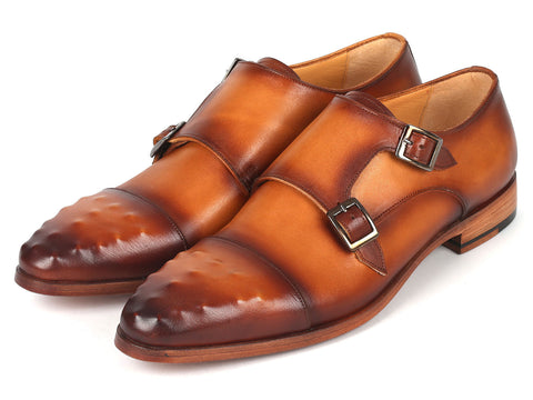 Paul Parkman Men's Studded Cap Toe Monkstraps Light Brown (ID#047-CML)