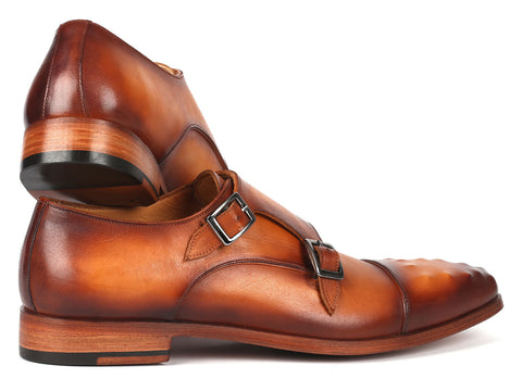 Paul Parkman Men's Studded Cap Toe Monkstraps Light Brown (ID#047-CML)