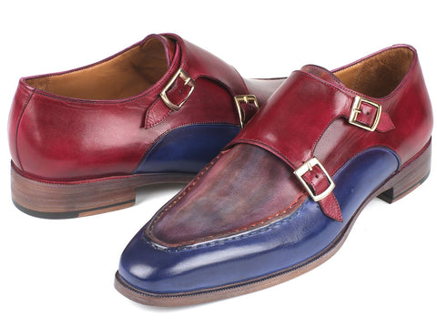 Paul Parkman Blue & Bordeaux Double Monkstraps (ID#SW533YR)